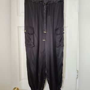Rachel Zoe Black Satin Cargo pans with Gold Accents